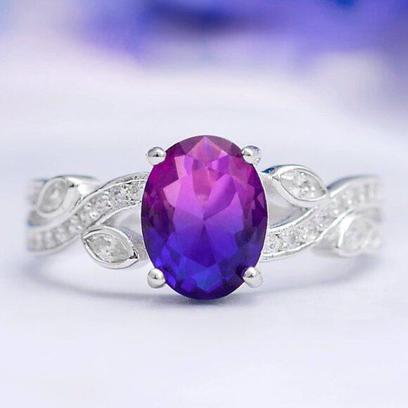 Pink & Purple Oval Gemstone Ring, real 925 Sterling Silver Charmed Aroma - Picture 1 of 8